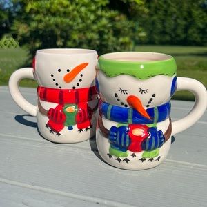 Set of 2 Holiday Snowman Ceramic Mugs